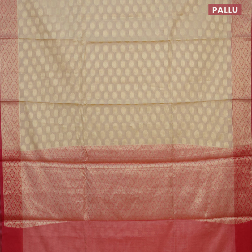 Banarasi kota saree cream and red with zari woven buttas and zari woven border