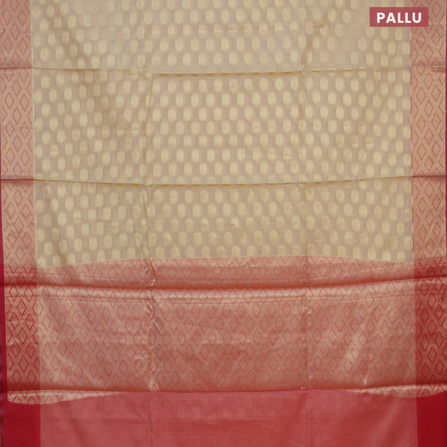 Banarasi kota saree cream and red with zari woven buttas and zari woven border