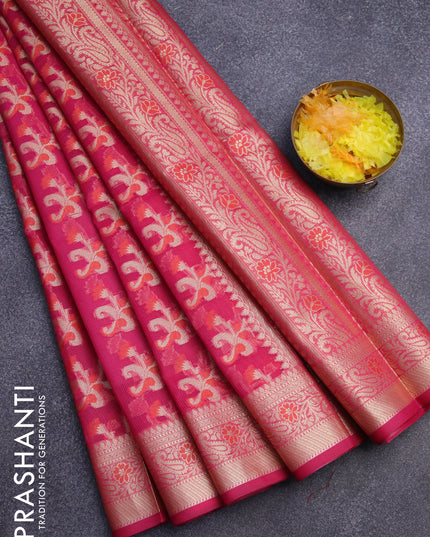 Banarasi kota saree pink with allover thread & zari weaves and zari woven border