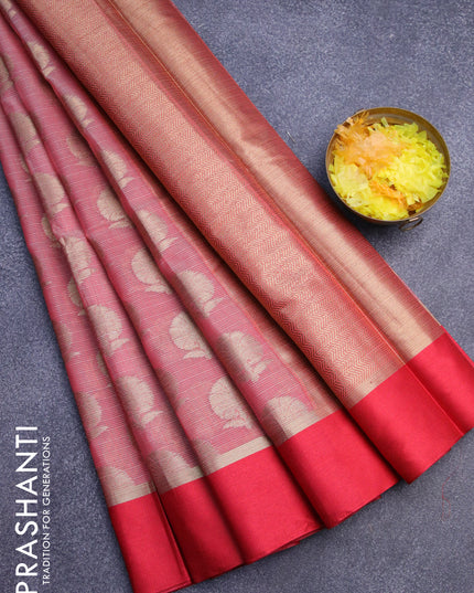 Banarasi kota saree pink shade and maroon with zari woven buttas and zari woven simple border