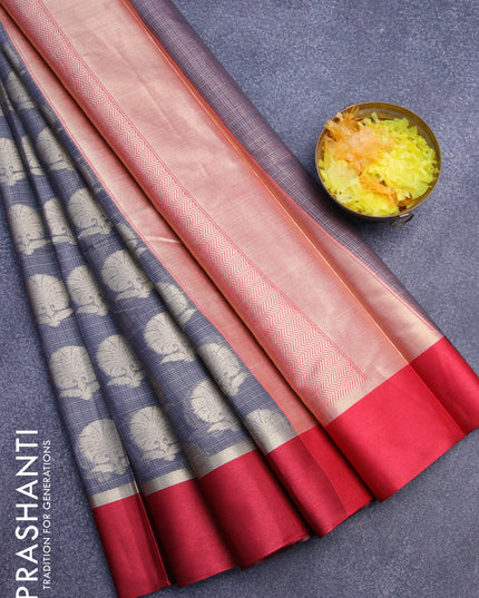 Banarasi kota saree grey and maroon with zari woven buttas and zari woven simple border