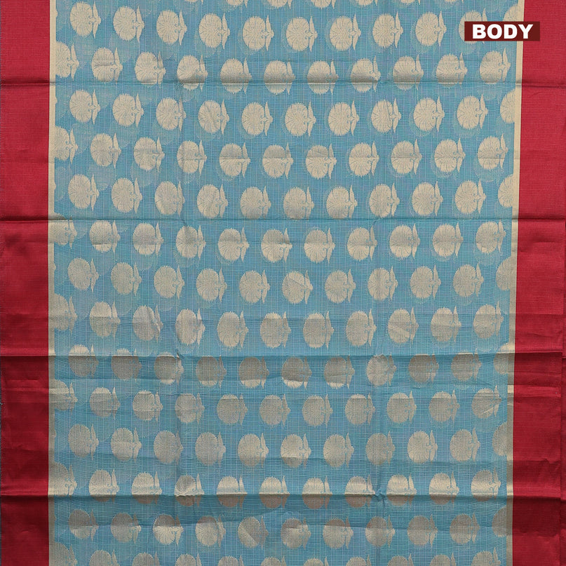 Banarasi kota saree teal blue and maroon with zari woven buttas and zari woven simple border