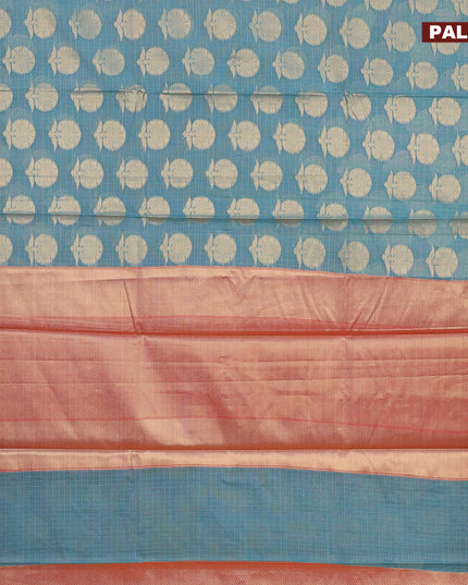 Banarasi kota saree teal blue and maroon with zari woven buttas and zari woven simple border