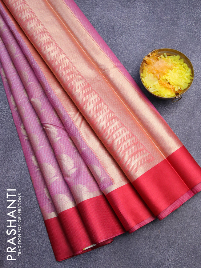 Banarasi kota saree mild purple and maroon with zari woven buttas and zari woven simple border