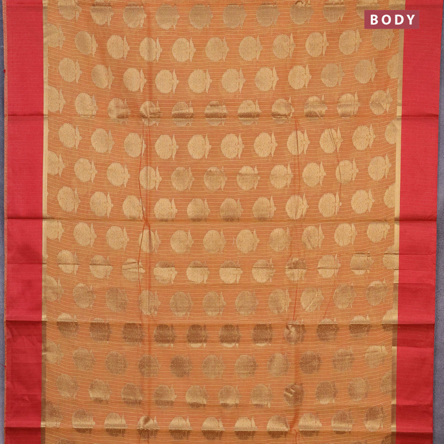 Banarasi kota saree mustard yellow and maroon with zari woven buttas and zari woven simple border