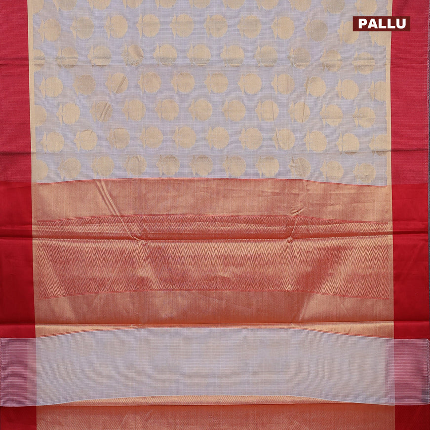 Banarasi kota saree off white and maroon with zari woven buttas and zari woven simple border