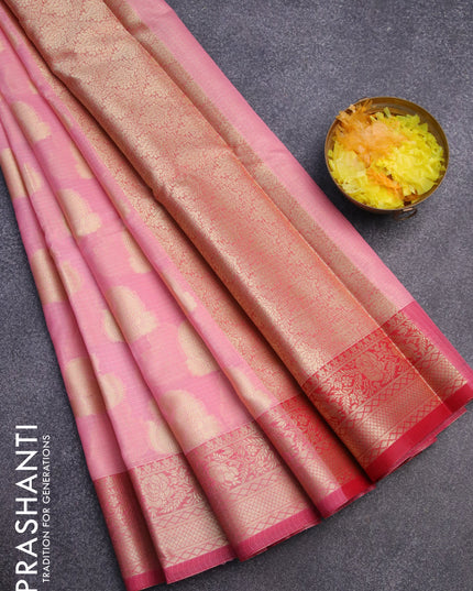 Banarasi kota saree light pink and pink with zari woven paisley buttas and zari woven border