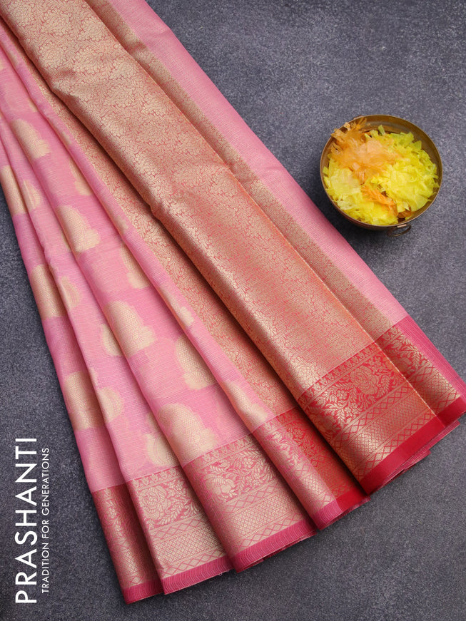 Banarasi kota saree light pink and pink with zari woven paisley buttas and zari woven border