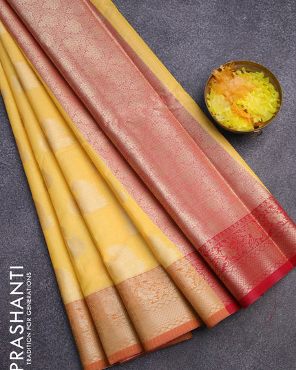Banarasi kota saree yellow and red with zari woven paisley buttas and zari woven border