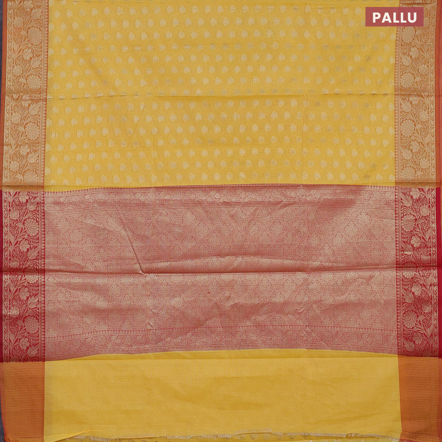 Banarasi kota saree yellow and red with zari woven paisley buttas and zari woven border