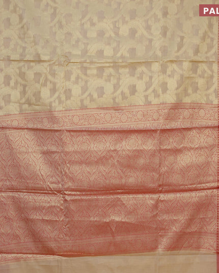 Banarasi kota saree sandal and red with allover zari weaves and zari woven floral border