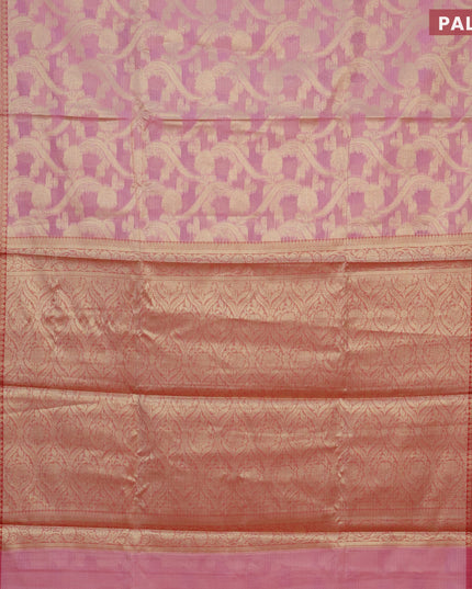 Banarasi kota saree light pink and pink with allover zari weaves and zari woven floral border