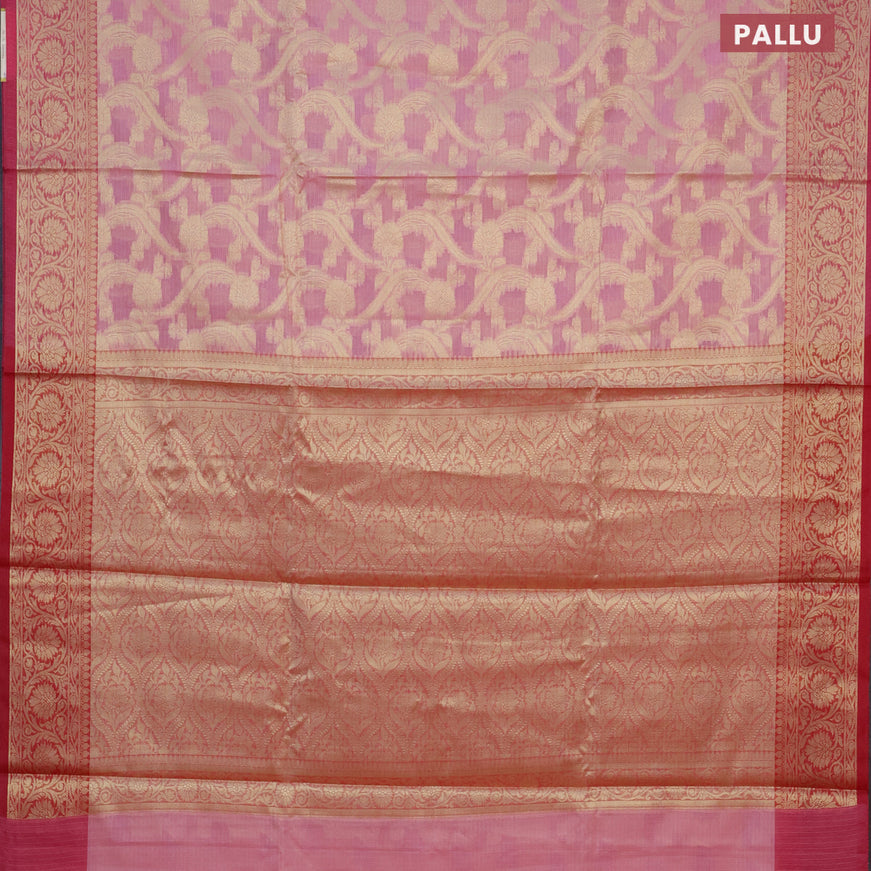 Banarasi kota saree light pink and pink with allover zari weaves and zari woven floral border