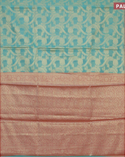 Banarasi kota saree teal blue and maroon with allover zari weaves and zari woven floral border