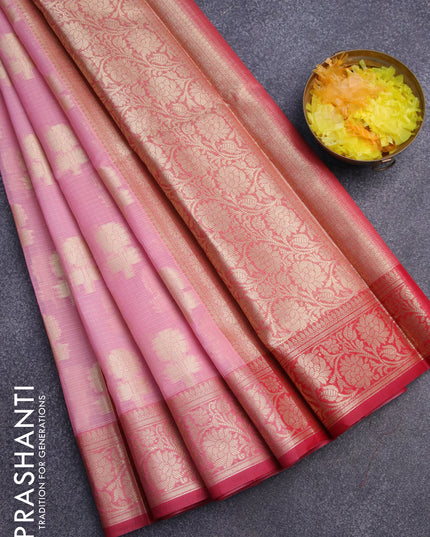 Banarasi kota saree light pink and pink with zari woven floral buttas and zari woven floral border