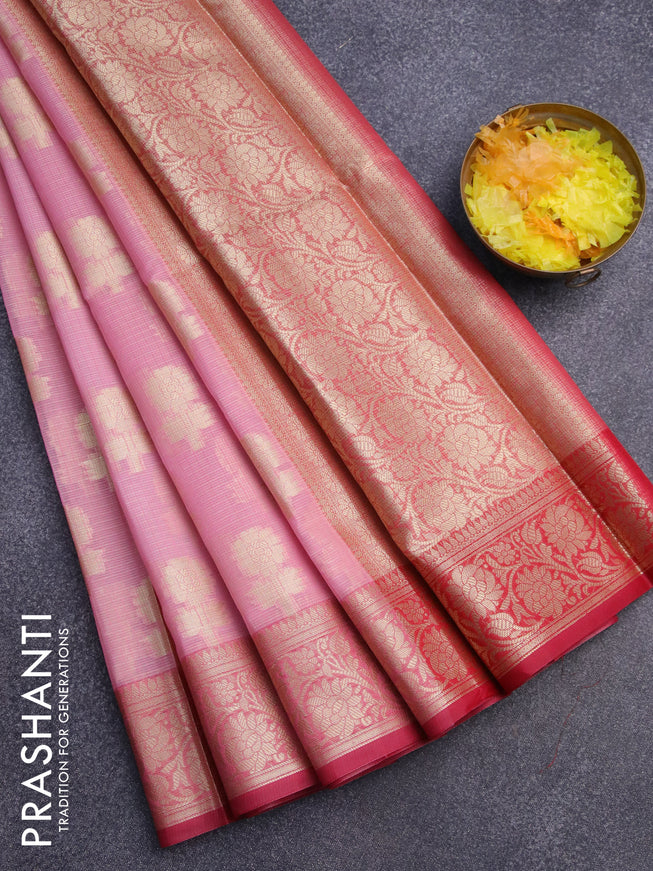 Banarasi kota saree light pink and pink with zari woven floral buttas and zari woven floral border