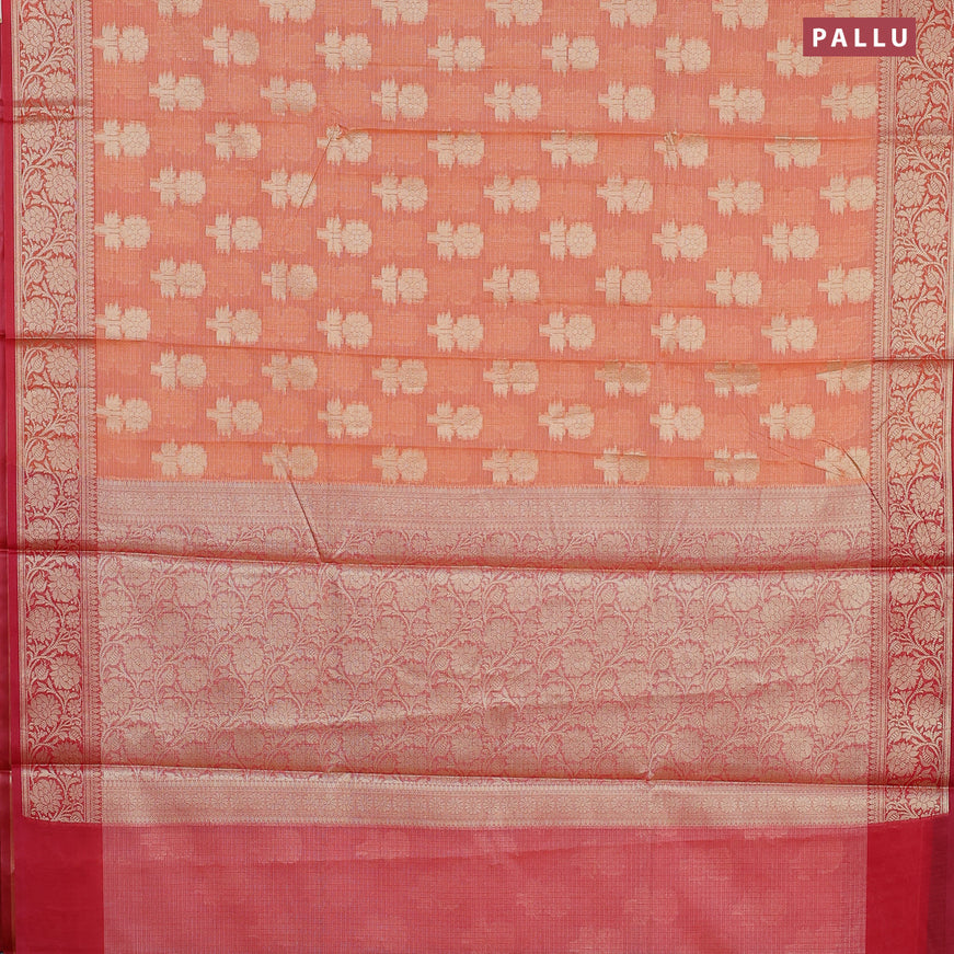 Banarasi kota saree peach orange and red with zari woven floral buttas and zari woven floral border