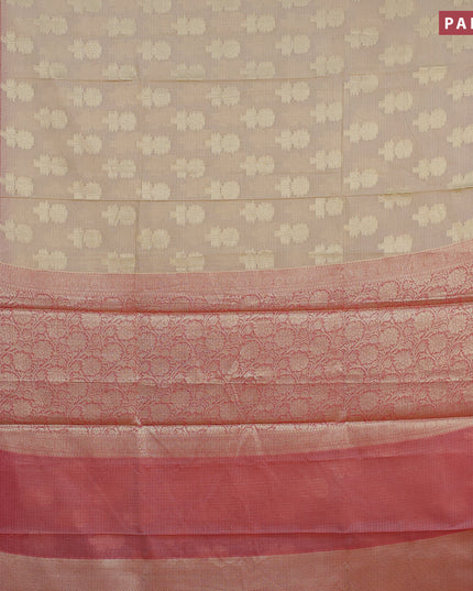 Banarasi kota saree sandal and red with zari woven floral buttas and zari woven floral border