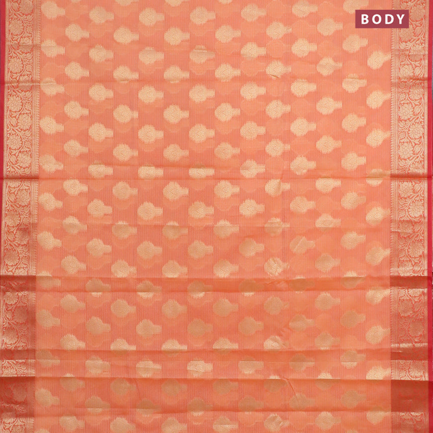 Banarasi kota saree peach orange and pink shade with zari woven buttas and zari woven border