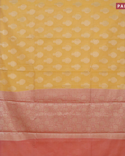 Banarasi kota saree yellow and pink with zari woven buttas and zari woven border