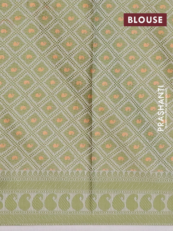 Banarasi kota saree cream and green shade with allover thread weaves and thread woven border
