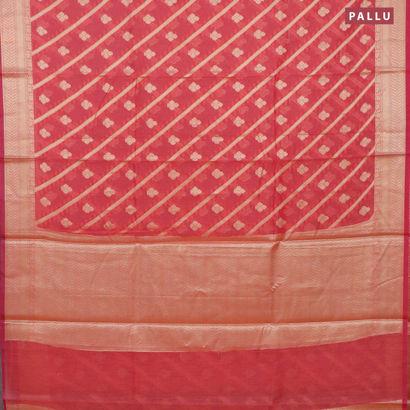 Banarasi kota saree pinkish orange with allover thread & zari weaves and zari woven border