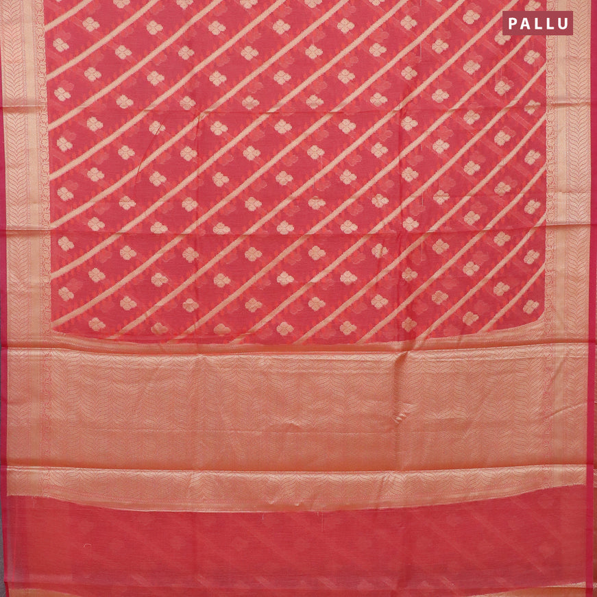 Banarasi kota saree pinkish orange with allover thread & zari weaves and zari woven border