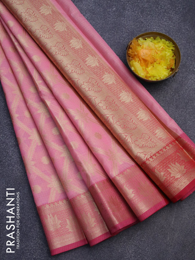 Banarasi kota saree candy pink and pink with allover zari weaves and zari woven border