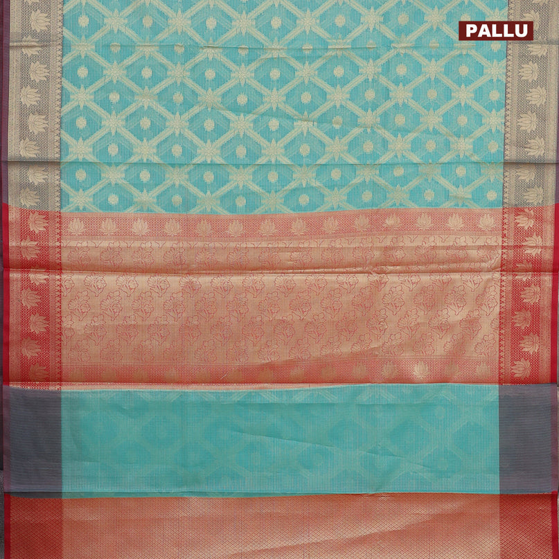 Banarasi kota saree teal blue and maroon with allover zari weaves and zari woven border