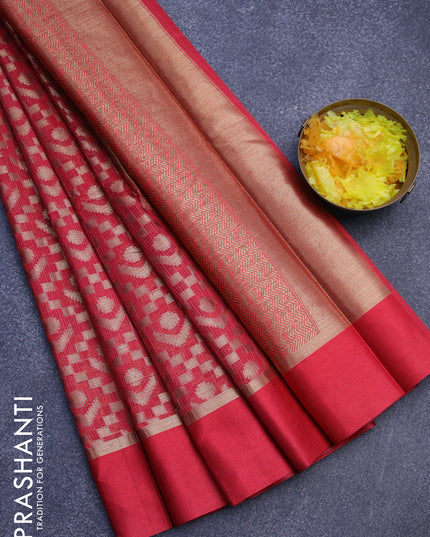 Banarasi kota saree maroon shade with allover zari weaves and zari woven simple border