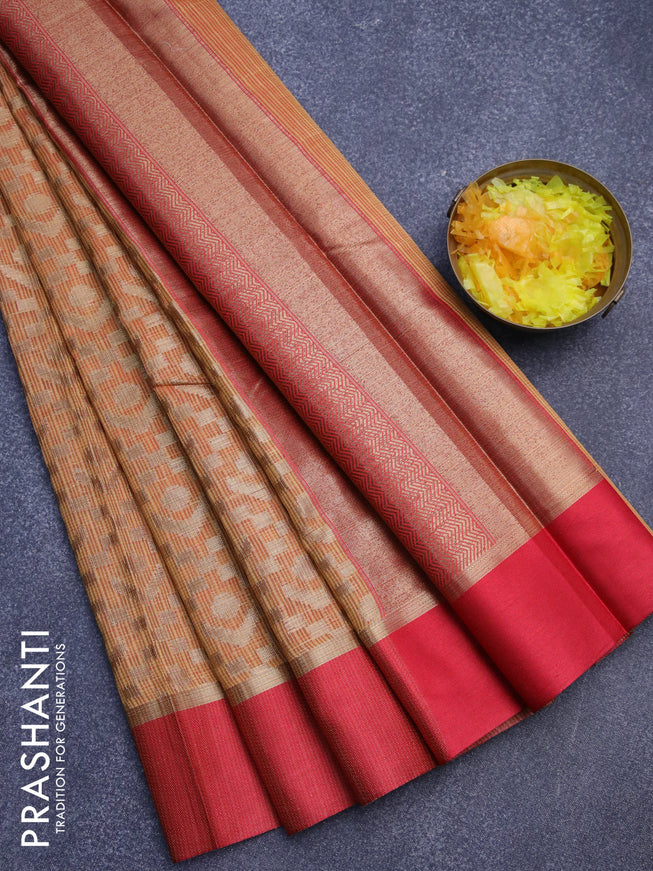 Banarasi kota saree mustard yellow and maroon with allover zari weaves and zari woven simple border