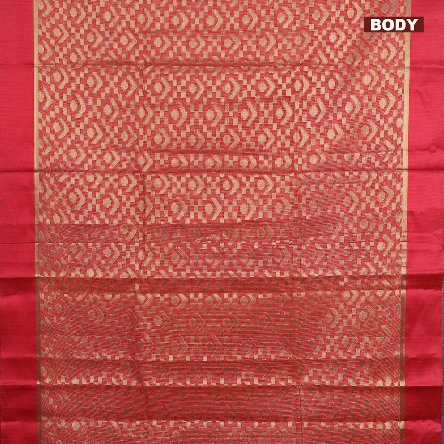 Banarasi kota saree red shade and maroon with allover zari weaves and zari woven simple border