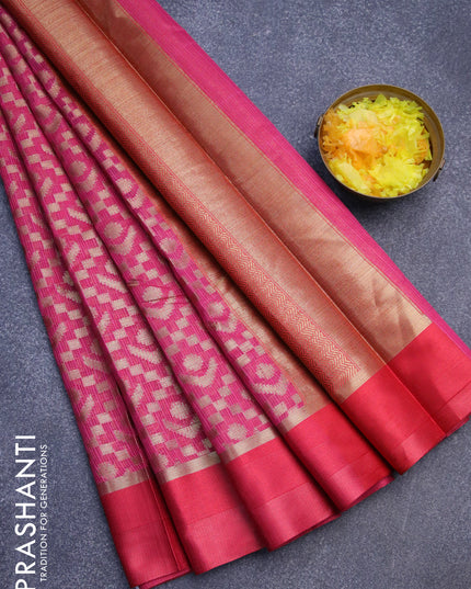 Banarasi kota saree magenta pink and maroon with allover zari weaves and zari woven simple border