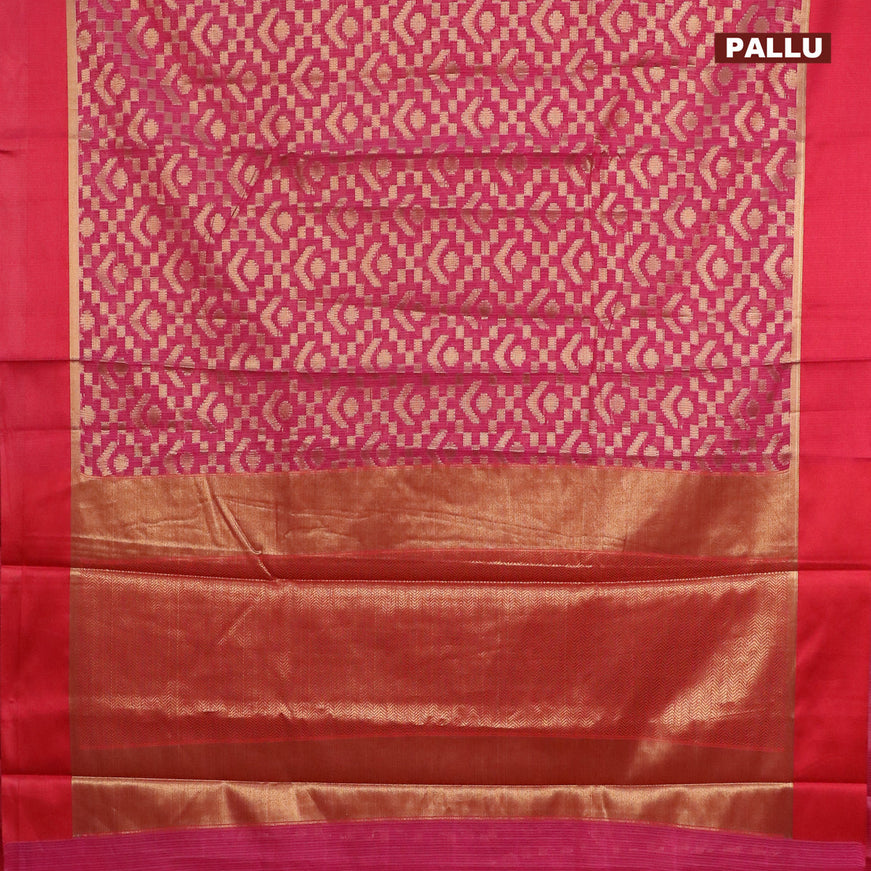 Banarasi kota saree magenta pink and maroon with allover zari weaves and zari woven simple border