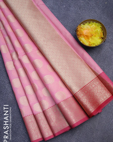 Banarasi kota saree light pink and pink with zari woven buttas and zari woven border
