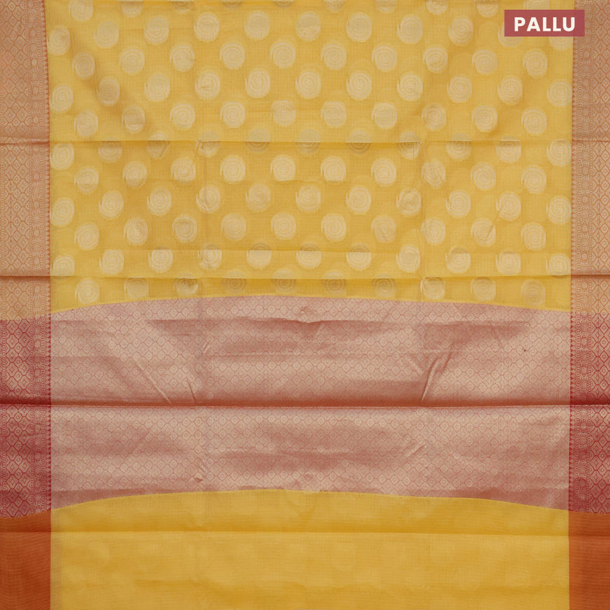Banarasi kota saree yellow and red with zari woven buttas and zari woven border