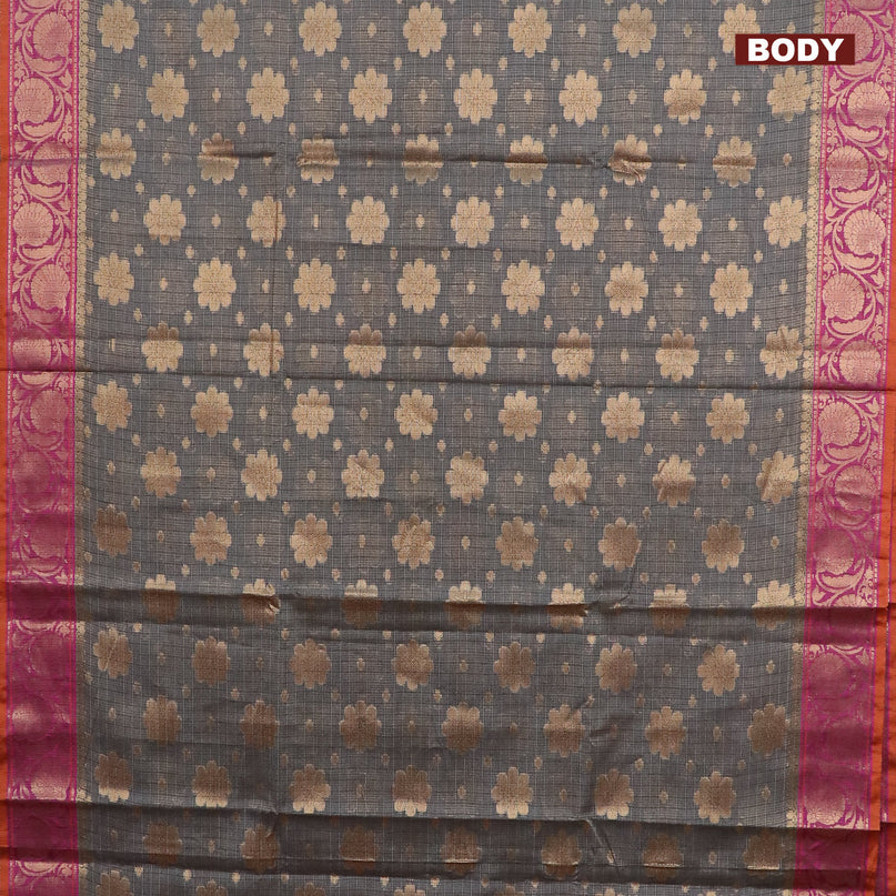 Banarasi kota saree elephant grey and magenta pink with zari woven floral buttas and floral zari woven border