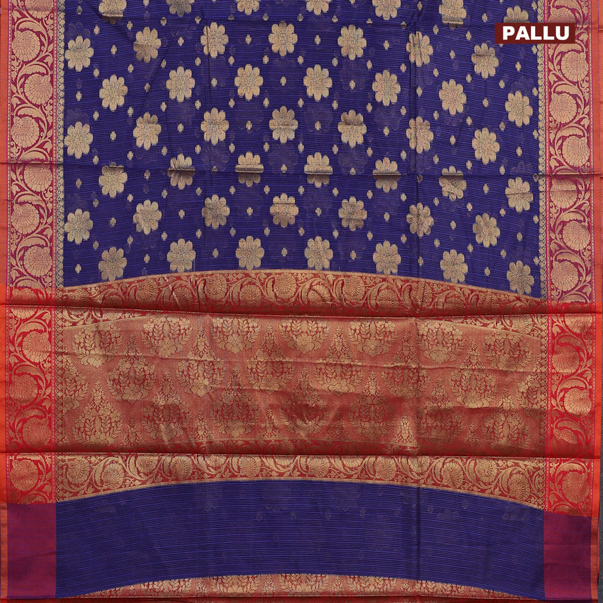 Banarasi kota saree blue and maroon with zari woven floral buttas and floral zari woven border