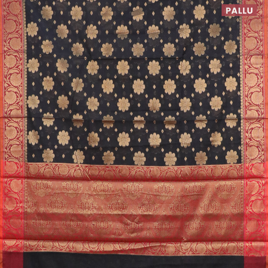 Banarasi kota saree black and maroon with zari woven floral buttas and floral zari woven border