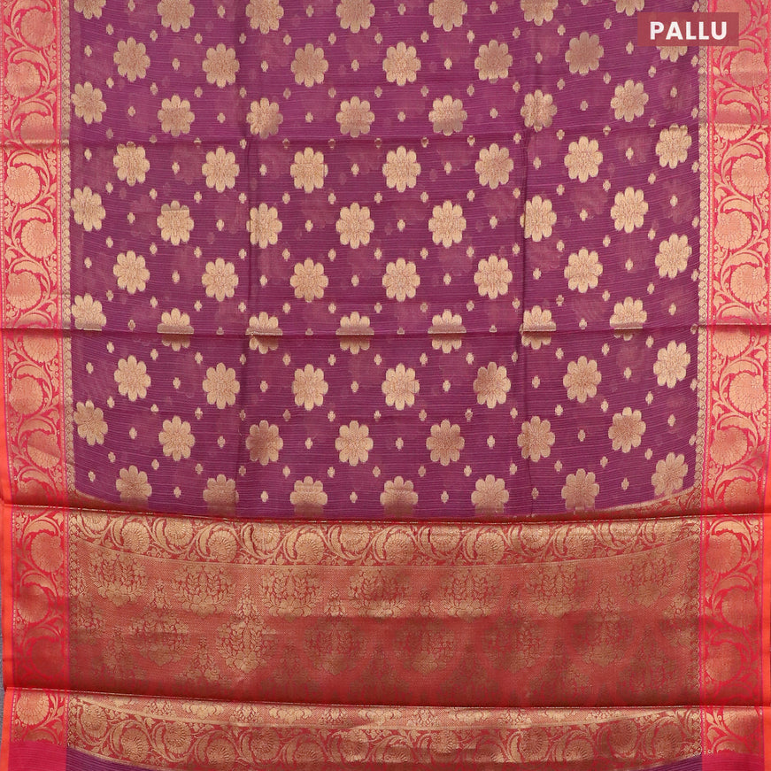 Banarasi kota saree purple and orange with zari woven floral buttas and floral zari woven border