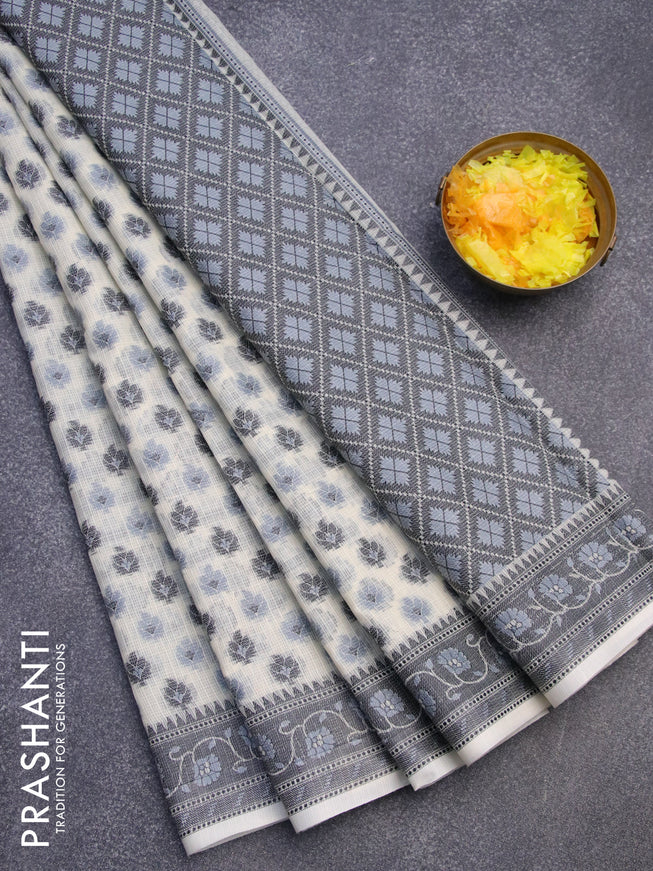 Banarasi kota saree off white and black with thread woven buttas and thread woven border