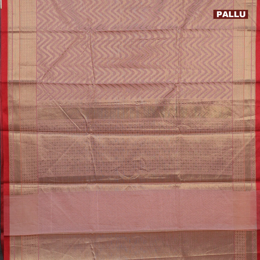 Banarasi kota saree pastel pink and maroon with allover zari woven zig zag weaves and zari woven border
