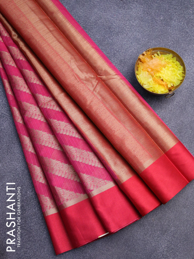Banarasi kota saree pink and maroon with allover zari weaves and zari woven simple border