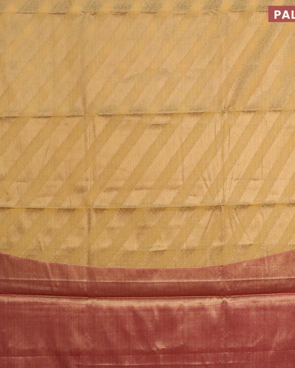 Banarasi kota saree yellow and maroon with allover zari weaves and zari woven simple border