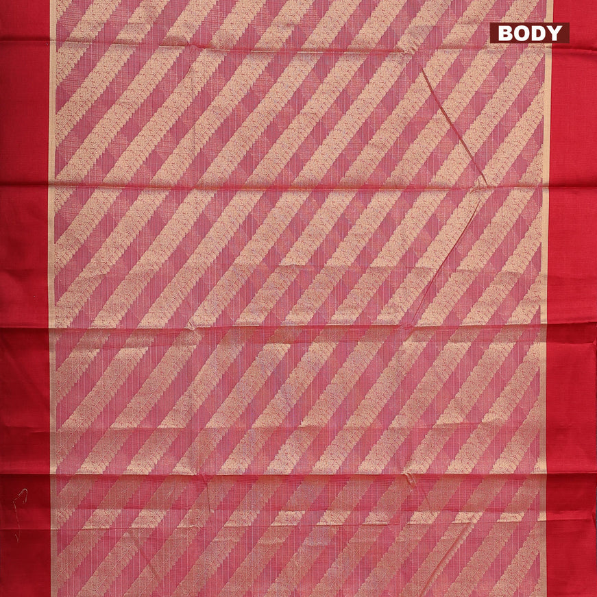 Banarasi kota saree pink shade and maroon with allover zari weaves and zari woven simple border