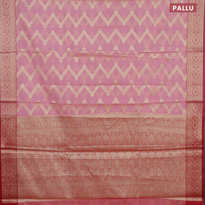 Banarasi kota saree light pink and pink with allover zari woven zig zag weaves and zari woven border