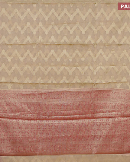 Banarasi kota saree sandal and pink with allover zari woven zig zag weaves and zari woven border