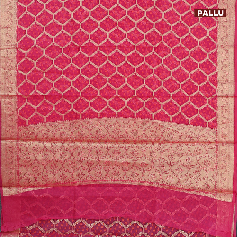 Banarasi kota saree pink with allover thread & zari woven geometric weaves and zari woven border