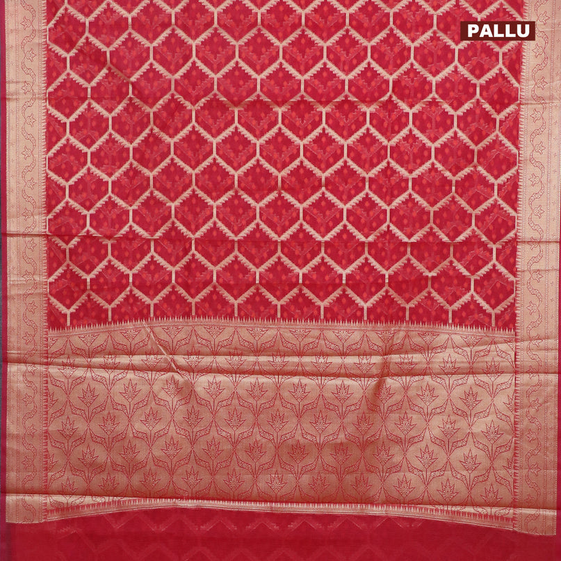 Banarasi kota saree reddish pink with allover thread & zari woven geometric weaves and zari woven border