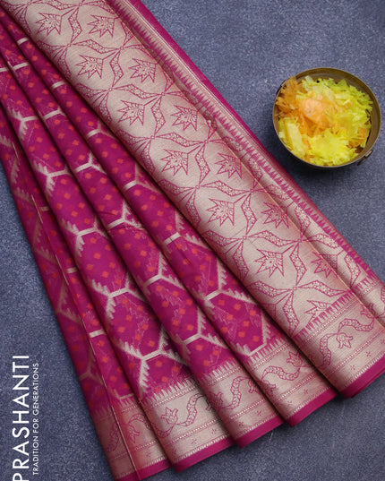 Banarasi kota saree purple with allover thread & zari woven geometric weaves and zari woven border
